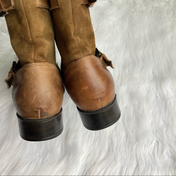 Clarks Harness Leather Boots Camel Brown Size 6.5 Mid Calf Ranch Style - Picture 11 of 16